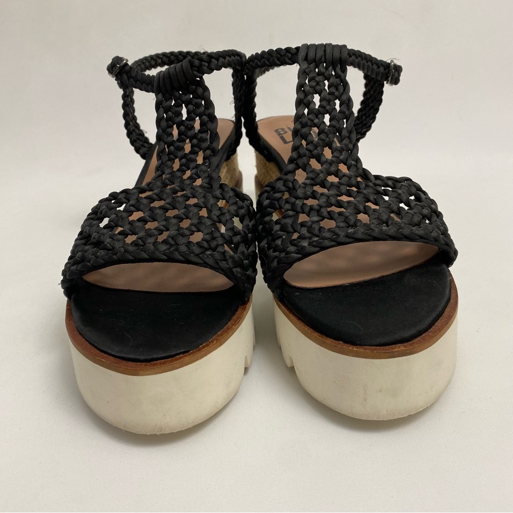 BIBI LOU Platform Sandals 7 - 7.5 / 38 Black Woven Ankle Strap Open Toe Wedge - Picture 6 of 16